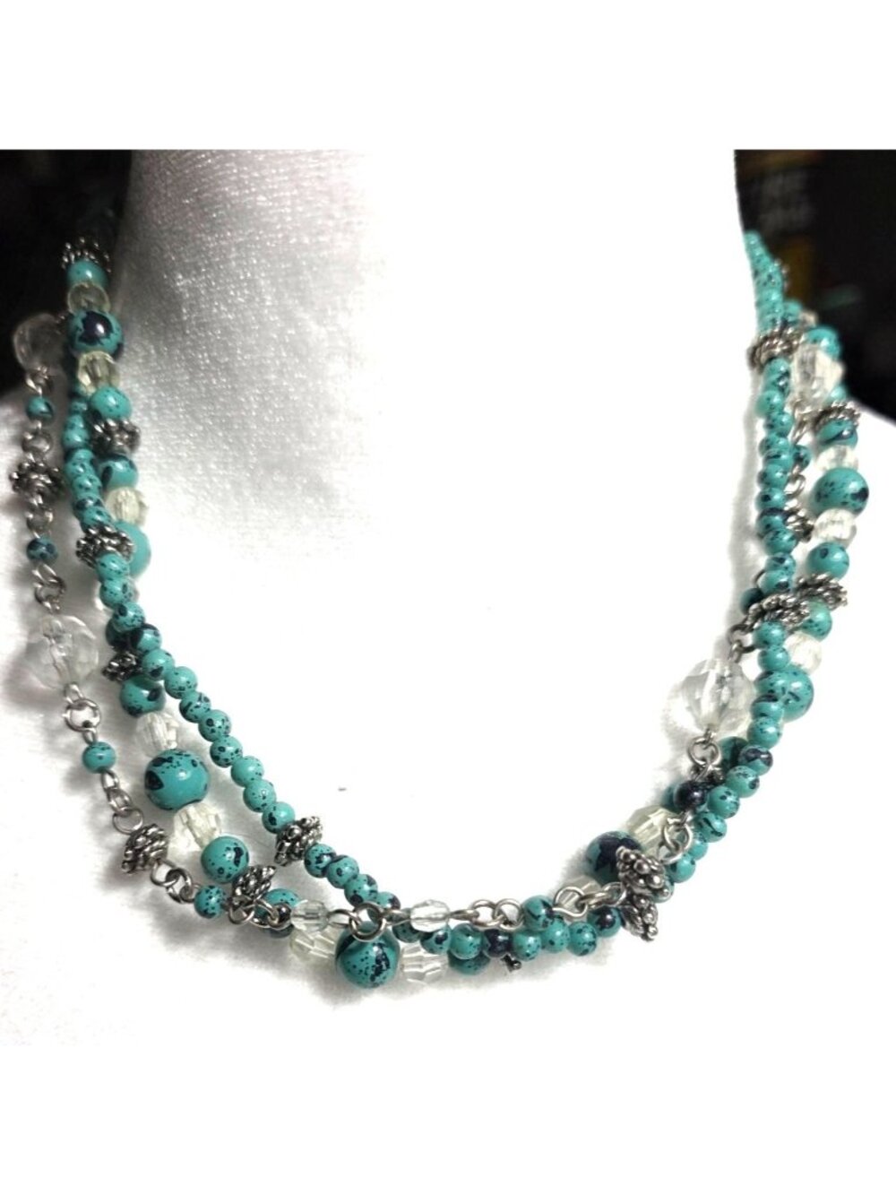 Multi-Strand necklace blue Clear Bead Silver-Tone Premier Designs jewelry